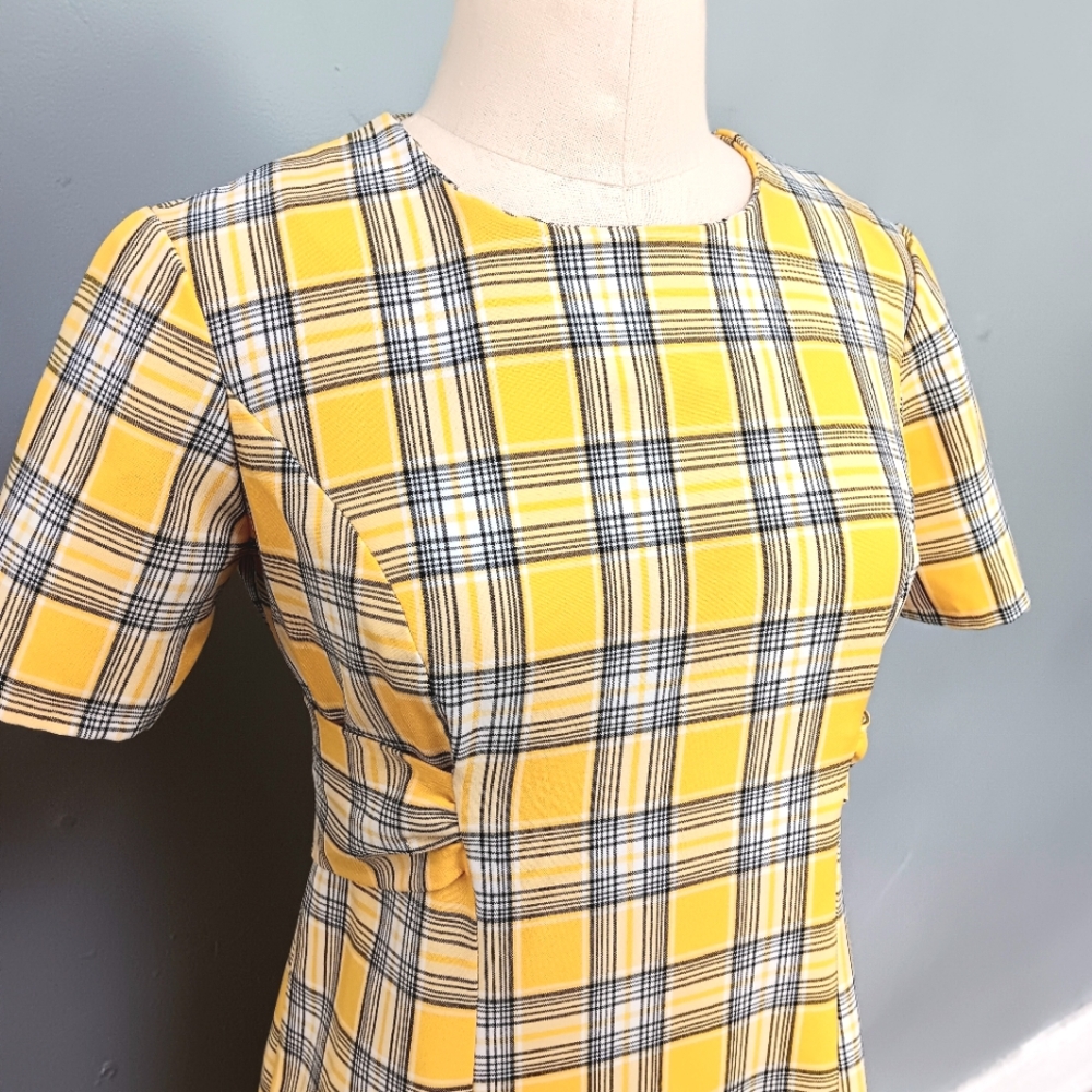 Vintage Handmade yellow plaid tie-back, zip maxi dress. Medium. - Picture 12 of 14